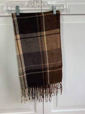 Brown Plaid Fringe Scarf